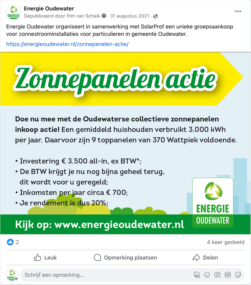 Energie Oudewater Social Media bericht