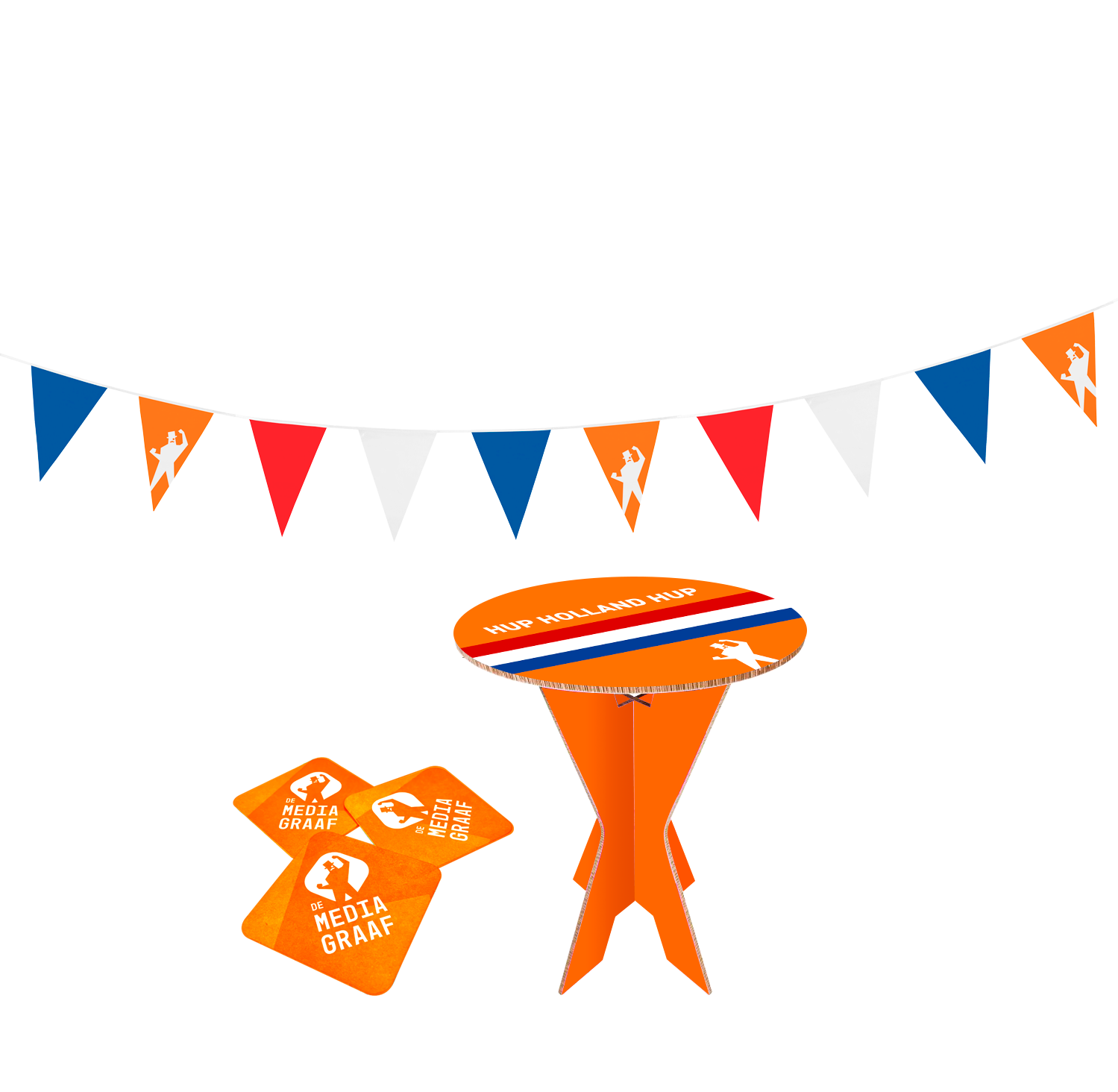 Vlaggenlijn staantafel viltjes onderzetters met je eigen logo gepersonaliseerd